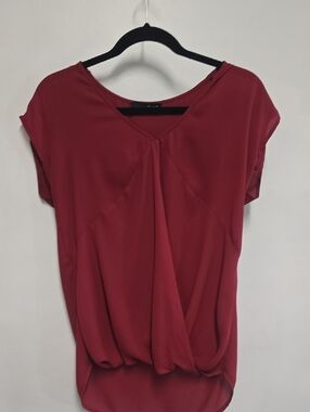 Ro & De Draped V-Neck Blouse in Burgundy
